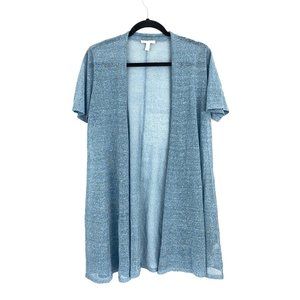 Eileen Fisher Blue Linen Crepe Shimmer Cardigan